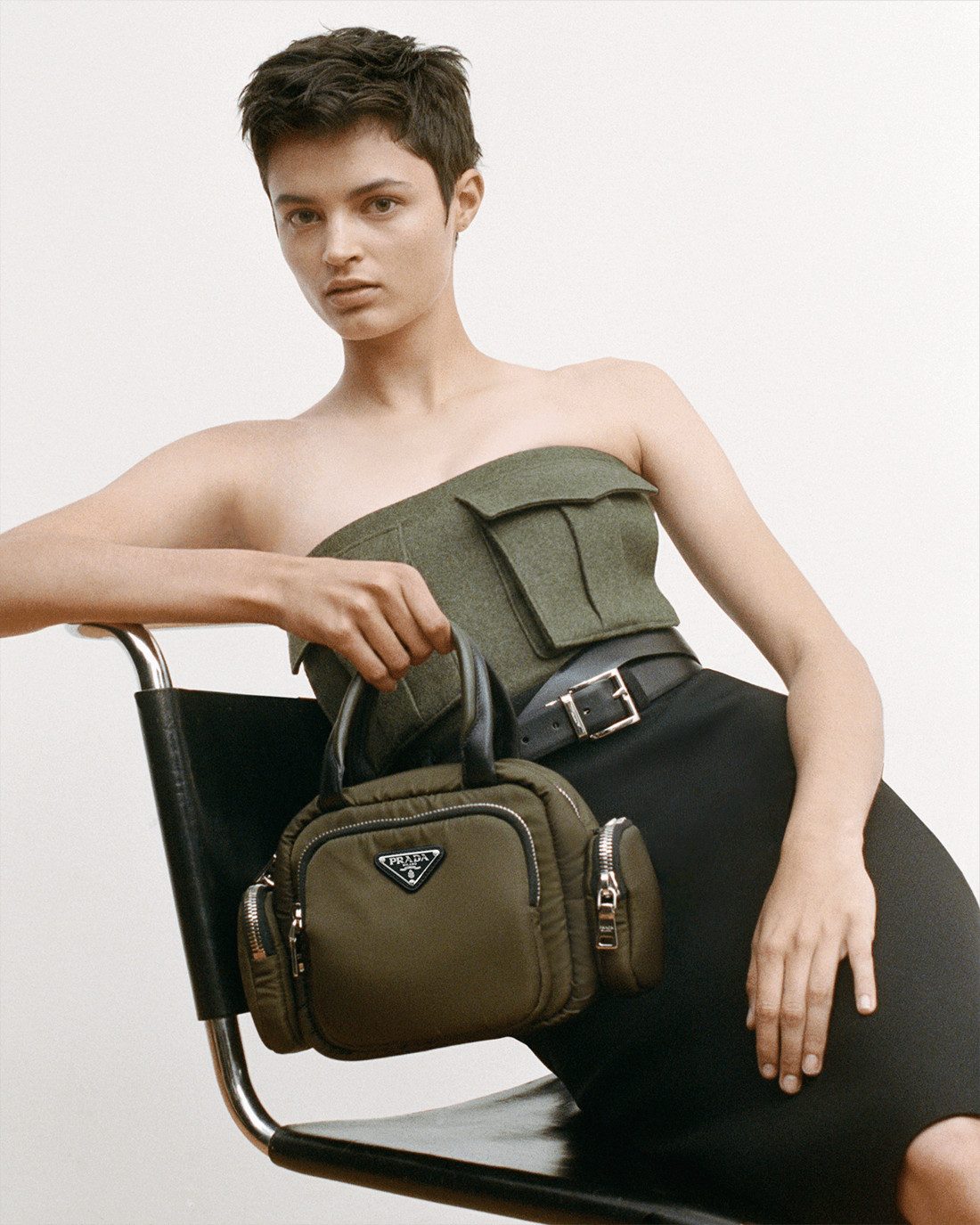 Olive Prada Nylon Bag with Fitted Top Olive Prada Nylon Bag with Fitted Top — Prada Bag Outfits