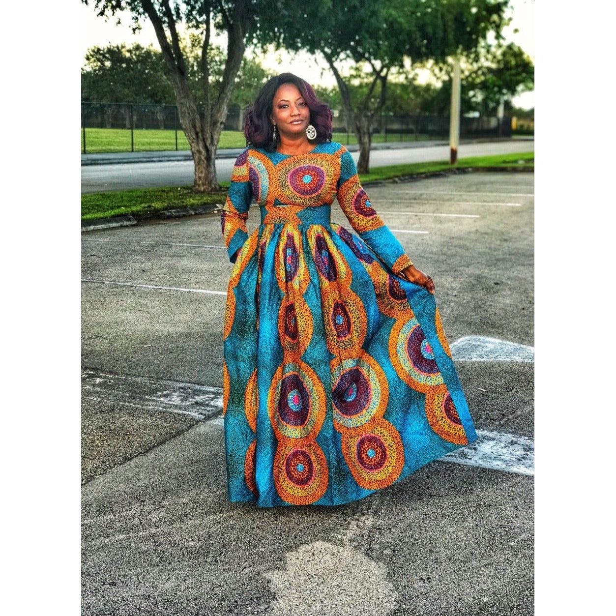 Maxi Dress with Full Skirt and Circular Print — African Print Dresses
