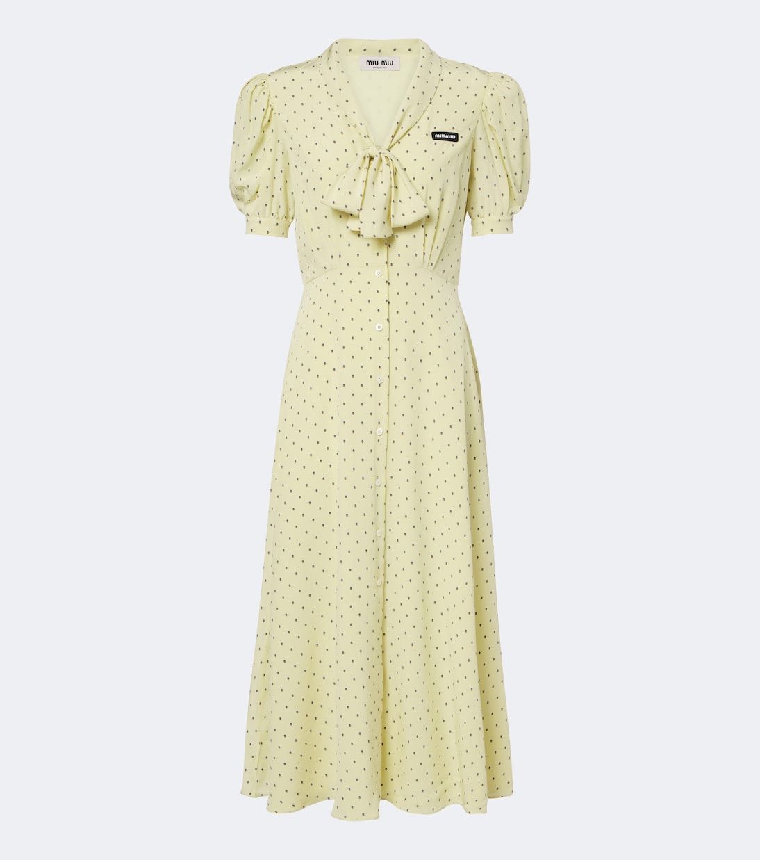 Miu Miu Yellow Polka-Dot Silk Midi Dress — Miu Miu Outfits