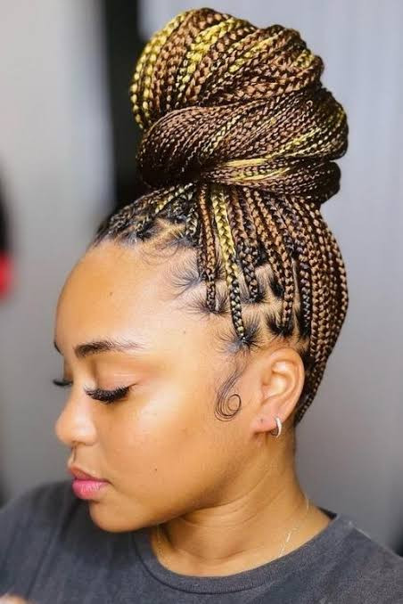 Mid-Back Voluminous Black and Blonde Bun Mid-Back Voluminous Black and Blonde Bun — Knotless Braids Bun