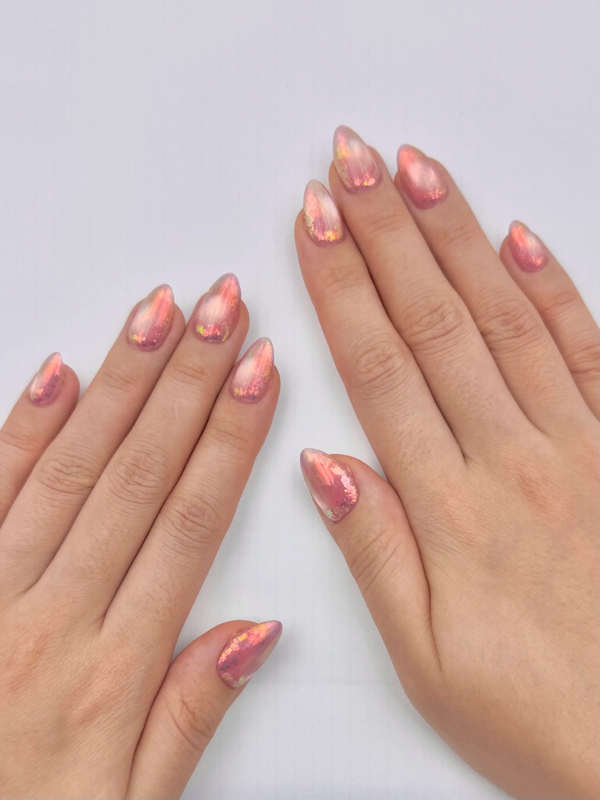 Iridescent Blush Pink Cat-Eye Chrome Short Almond Press-On Nails – Secure The Nails