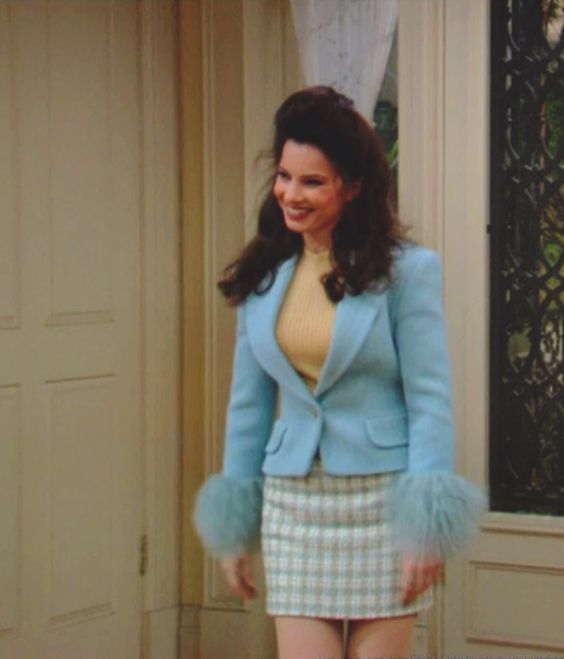 Playful Texture: Fluffy Cuffs on a Light Blue Blazer Playful Texture: Fluffy Cuffs on a Light Blue Blazer — Nanny Outfits