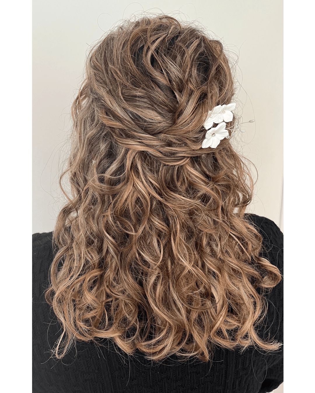 Brown With Blonde Highlights Visual Idea — Half Up Half Down with Curls