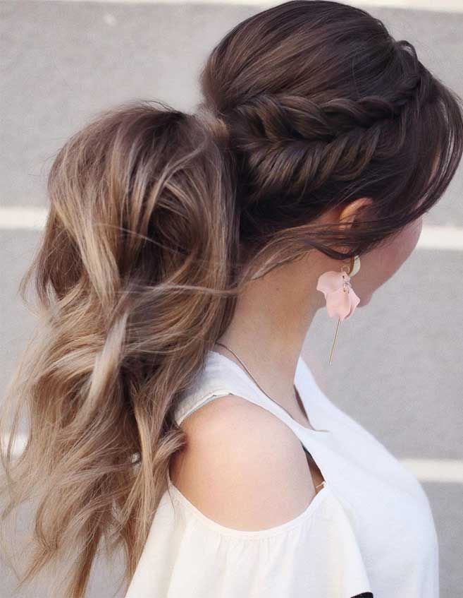 High Ponytail with Braided Accent — Puff Ponytail