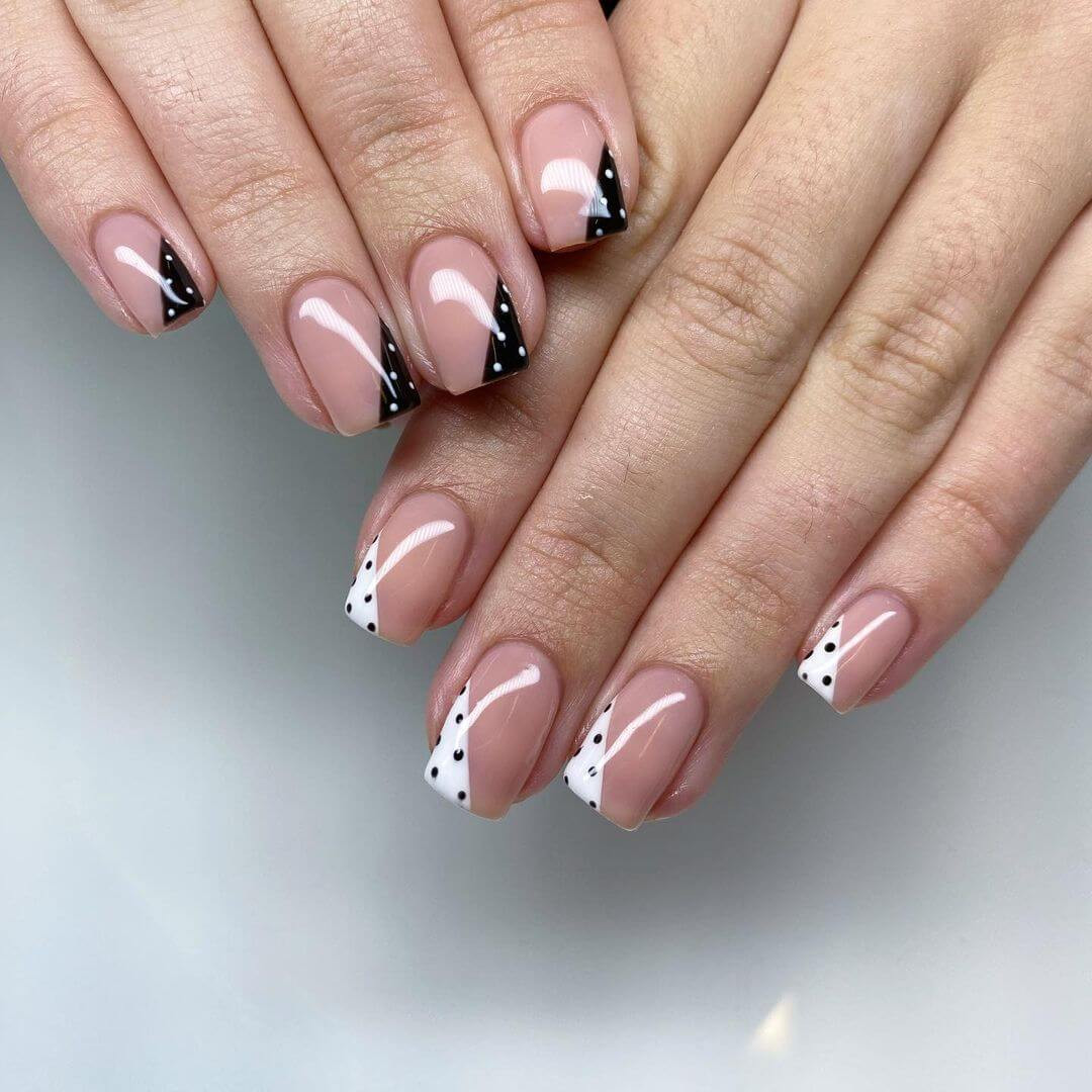 Nude French with Polka Dot & Geo Accents Nude French with Polka Dot & Geo Accents — Cheer Mom Nails