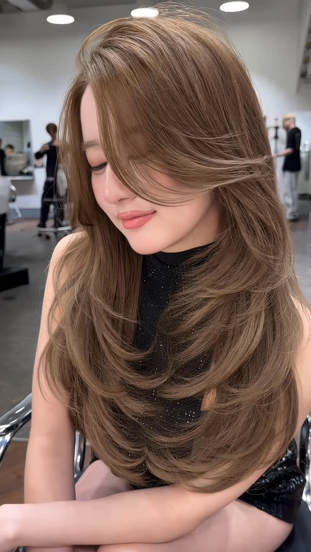 Long Layered Visual Idea — Long Layered Hair with Curtain Bangs