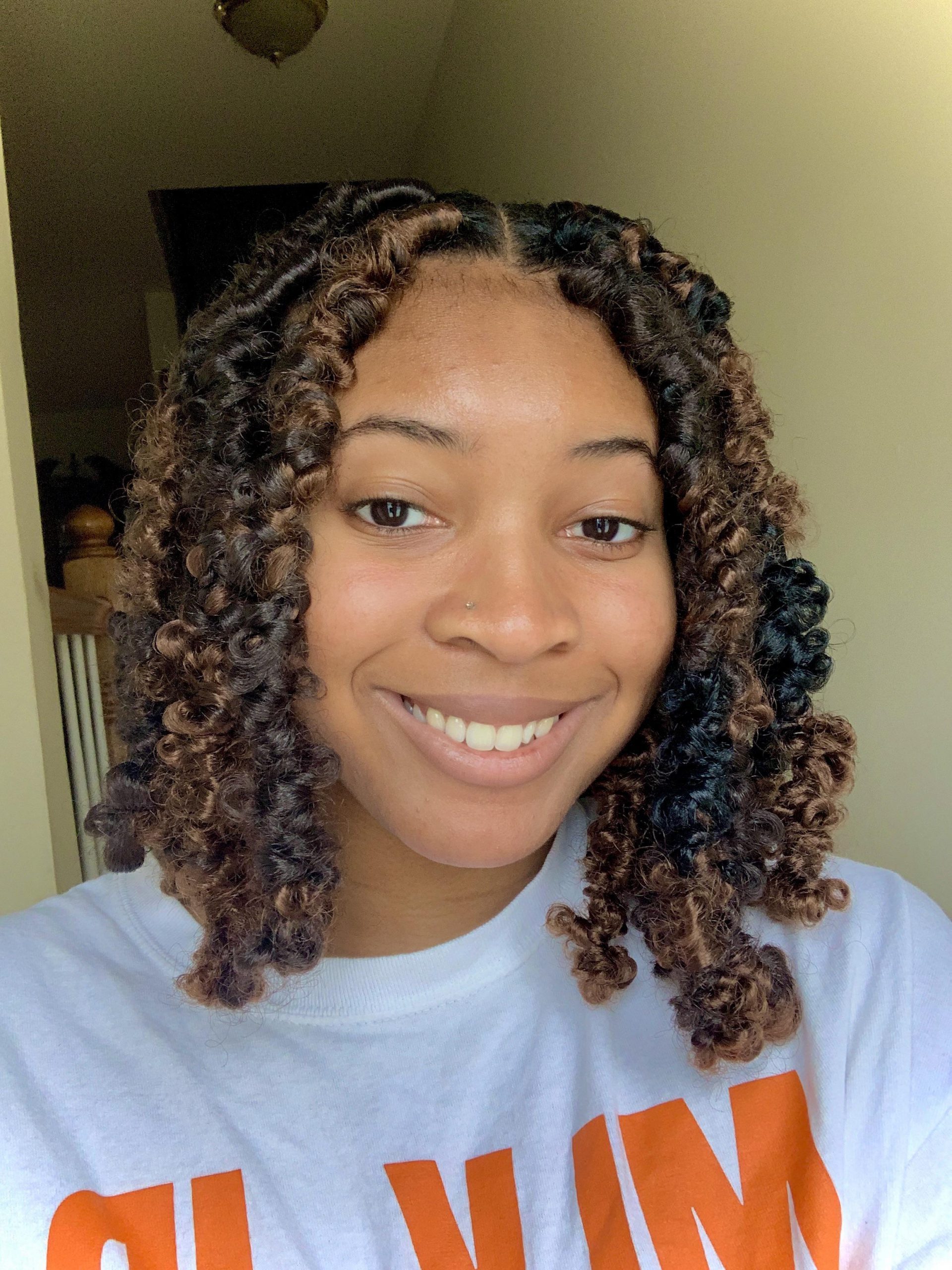 Dark Brown With Lighter Brown Highlights Collarbone Butterfly Locs With Brown Highlights