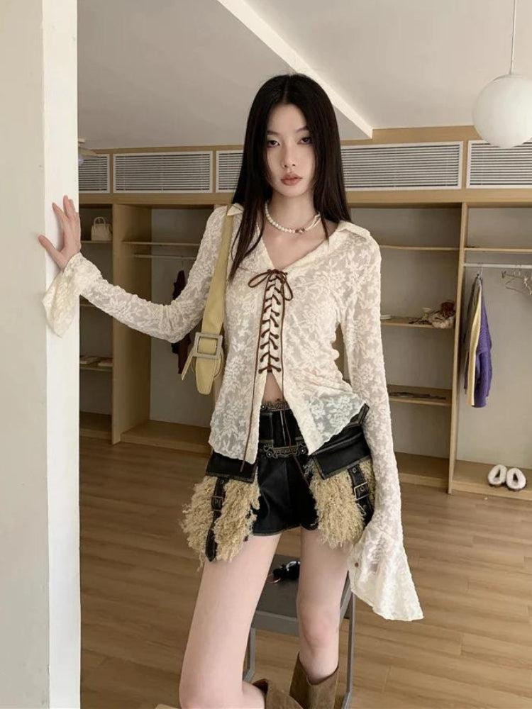Sheer Lace Top and Corset for a Textured Fairy Grunge Ensemble Sheer Lace Top and Corset for a Textured Fairy Grunge Ensemble — Fairy Grunge Outfits