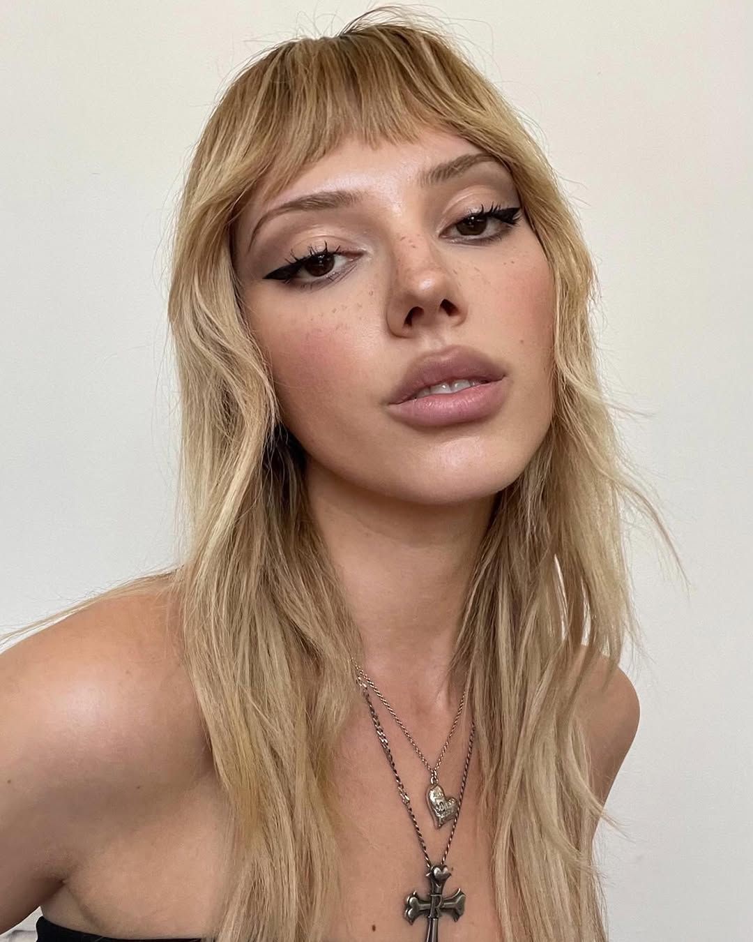 Textured Bob with Micro Baby Bangs and Gold Choker Textured Bob with Micro Baby Bangs and Gold Choker