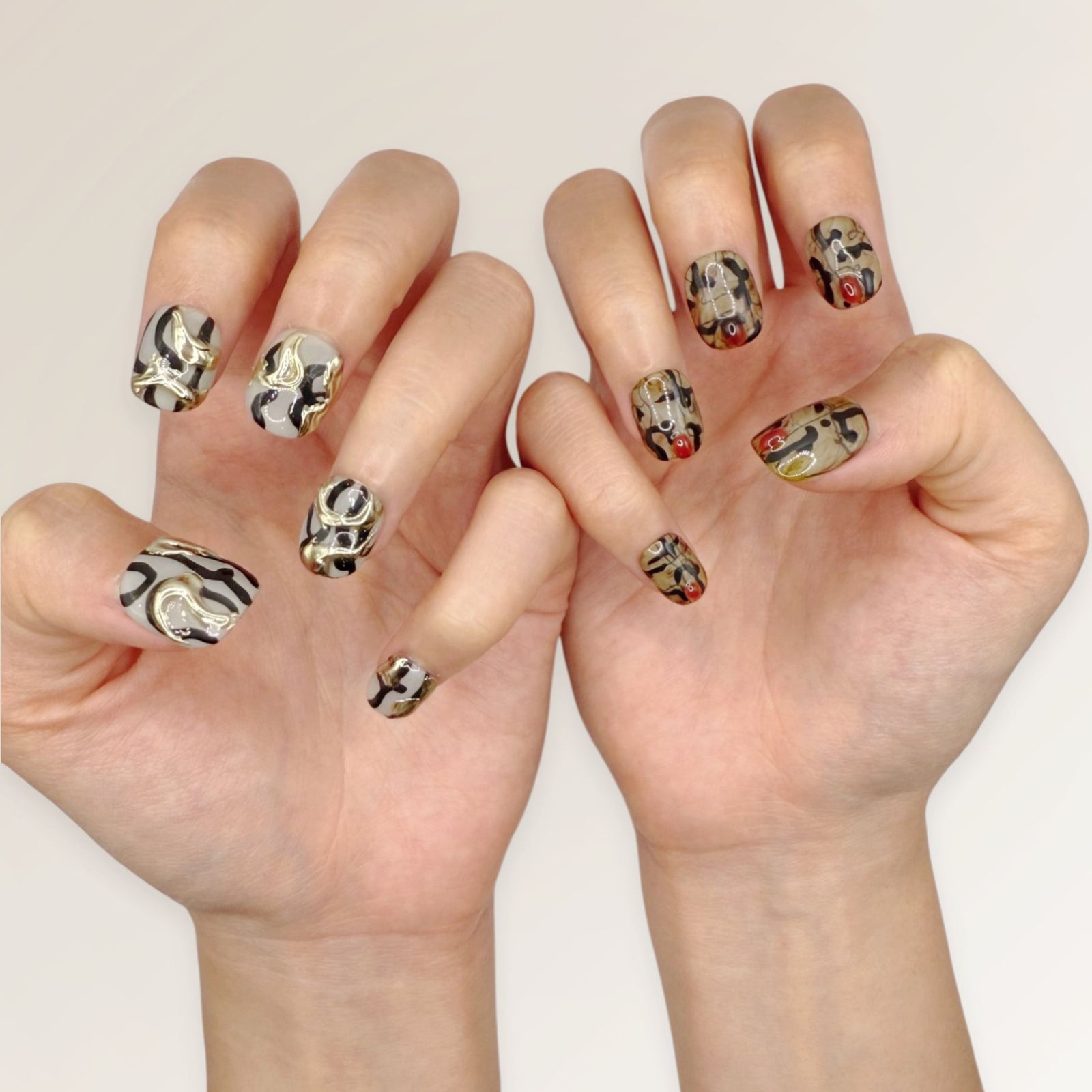 Abstract Grey Beige Camo with Gold Swirls Abstract Grey Beige Camo with Gold Swirls — Camo Nails