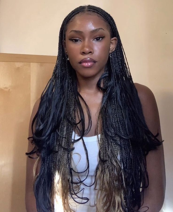 Micro Braids With Blonde Wavy Ends — Layered Braids