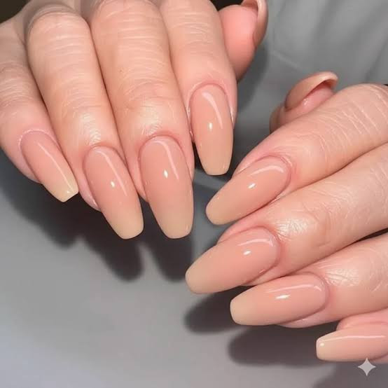 Glossy Medium Nude Medium Coffin — Interview Nails