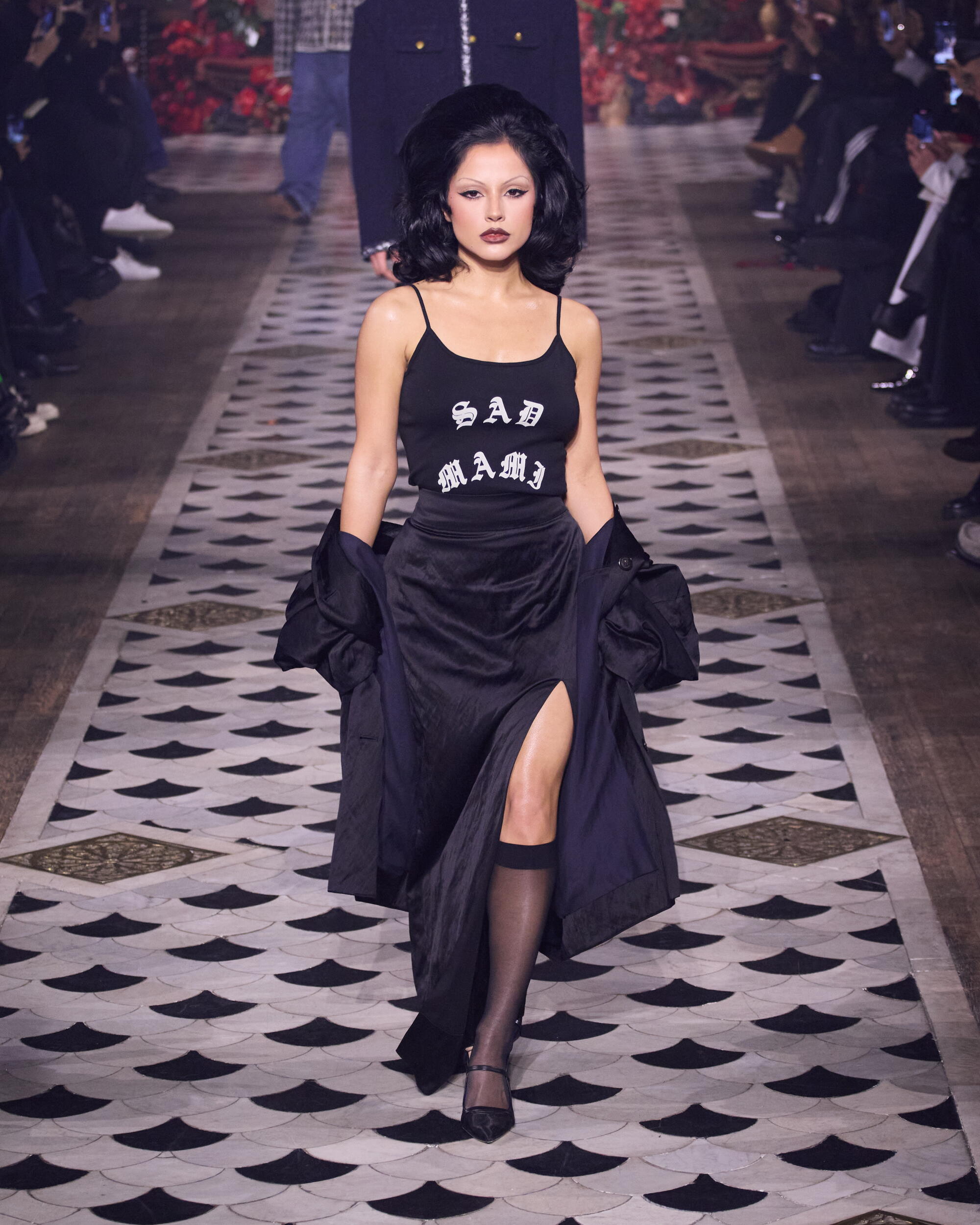 Gothic Glam: Black Knit Top with Satin Skirt and Draped Coat Gothic Glam: Black Knit Top with Satin Skirt and Draped Coat — Chola Outfits