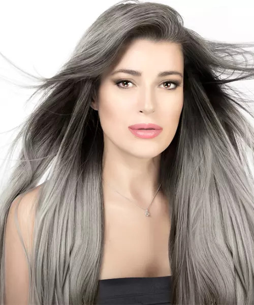 Gray Hair Sleek With Silver Highlights — Long Gray Hair