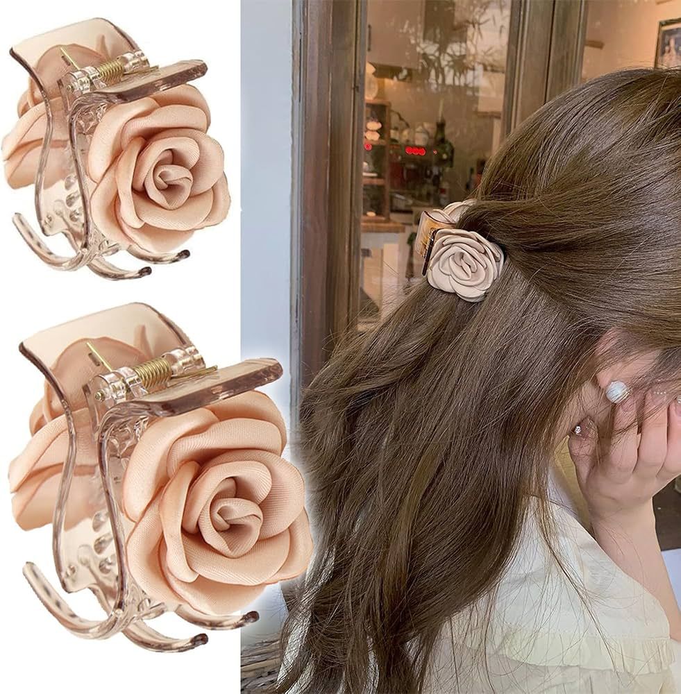 No Bangs Collarbone Wavy Light Brown Floral Clip — Half Up Claw Clip