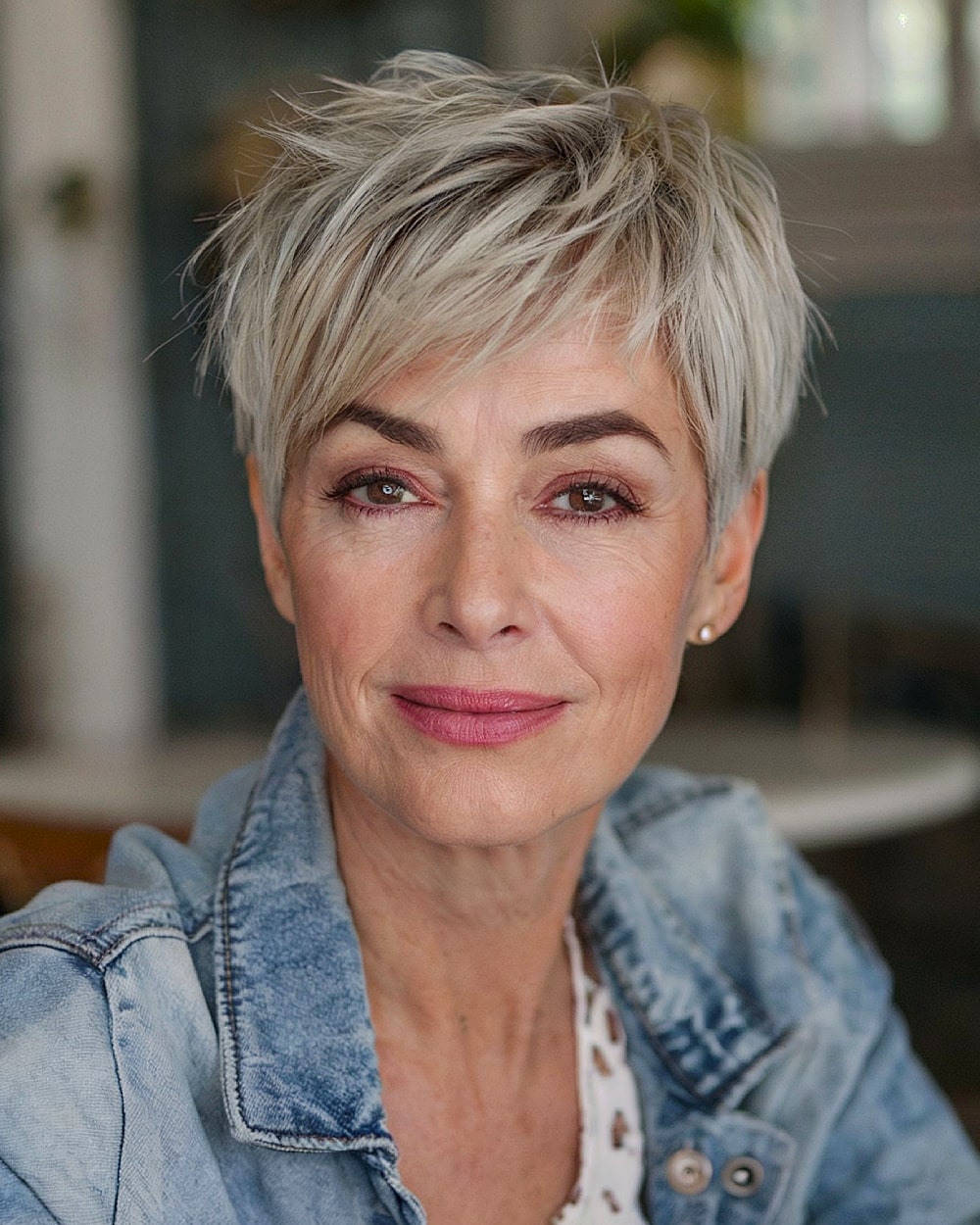 Light Blonde Pixie With Long Fringe Light Blonde Pixie With Long Fringe — Pixie Cut for Women Over 50