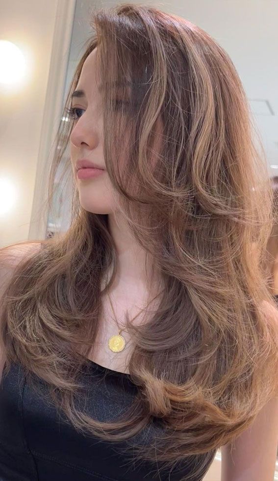 Visual Idea — Ash Brown Hair With Highlights — Silk Press with Layers