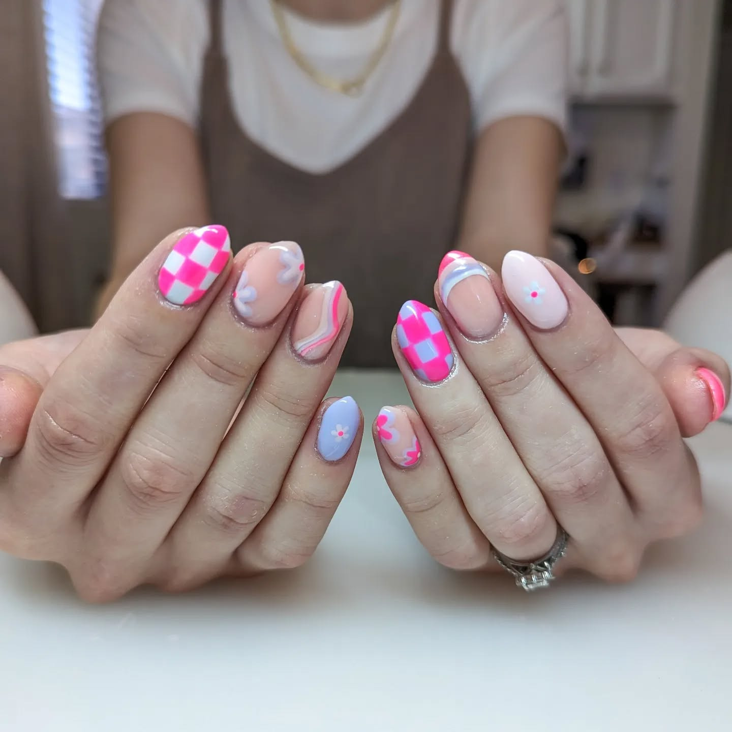 Playful Mixed Pattern Reveal Nails Playful Mixed Pattern Reveal Nails — Gender Reveal Nails