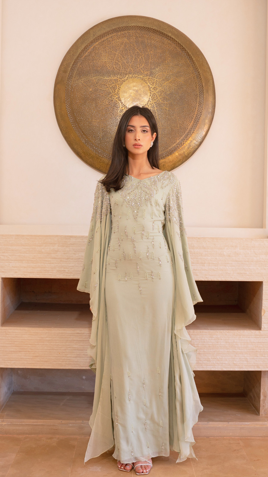 Sequined Pale Green Kaftan for Formal Evening Glamour Kaftan Outfits