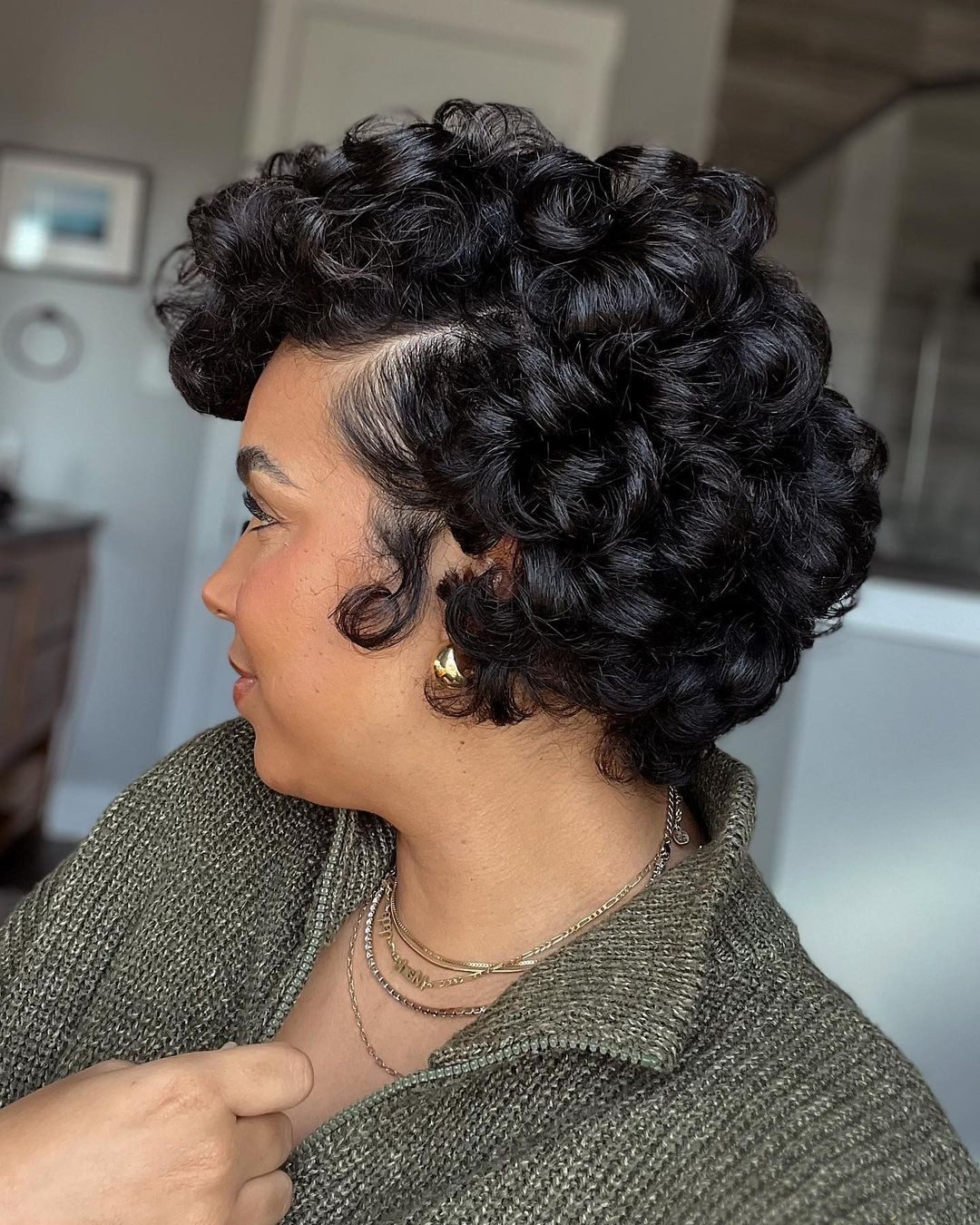 Shoulder-Length Black Curls Shoulder-Length Black Curls — Roller Set Hairstyles
