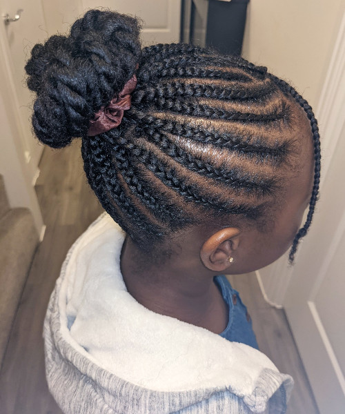 Cornrows Into A High Bun — Kids Cornrows