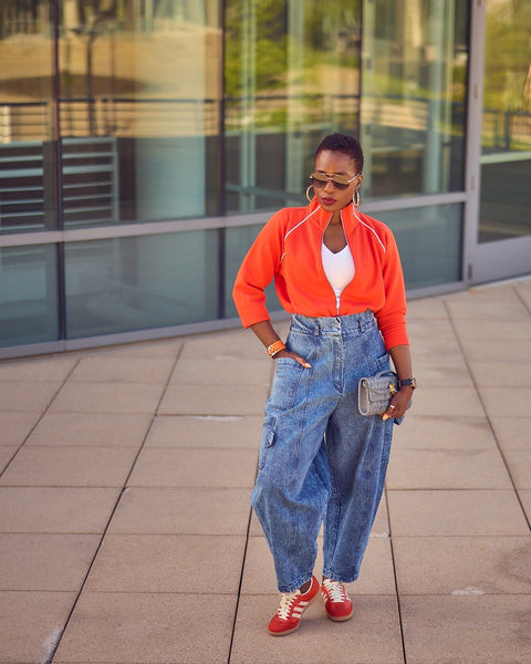 Track Jacket and Acid Wash Denim for a Bold Casual Statement Track Jacket and Acid Wash Denim for a Bold Casual Statement — Sporty Chic Outfits