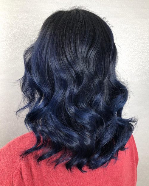 Lob Visual Idea Lob Visual Idea — Blue Highlights on Black Hair
