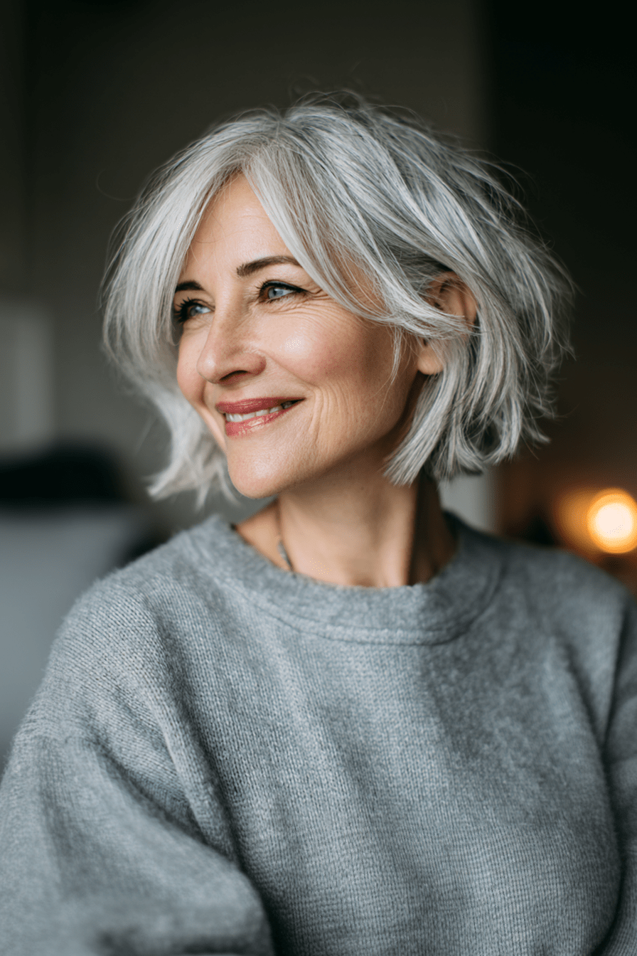 Textured Bob With Silver Grey — Hairstyles for Fine Hair