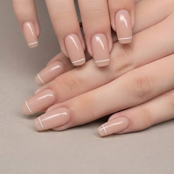 Nude Base Thin White Line Square Nails Nude Base Thin White Line Square Nails — Gym Nails