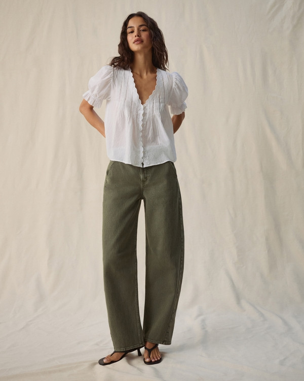 Casual Olive Green: Abercrombie Eyelet Blouse and Jeans — Abercrombie Outfits