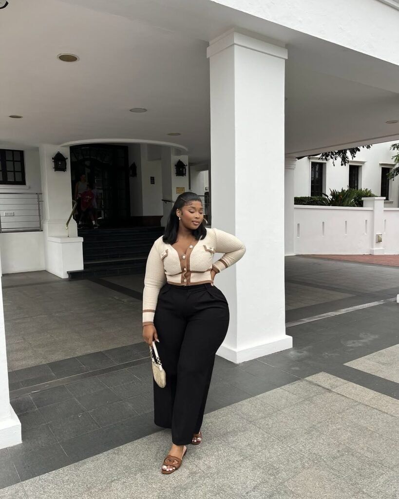 Chic Cardigan and Wide-Leg Trousers: Cozy Layering — Outfits for Big Arms