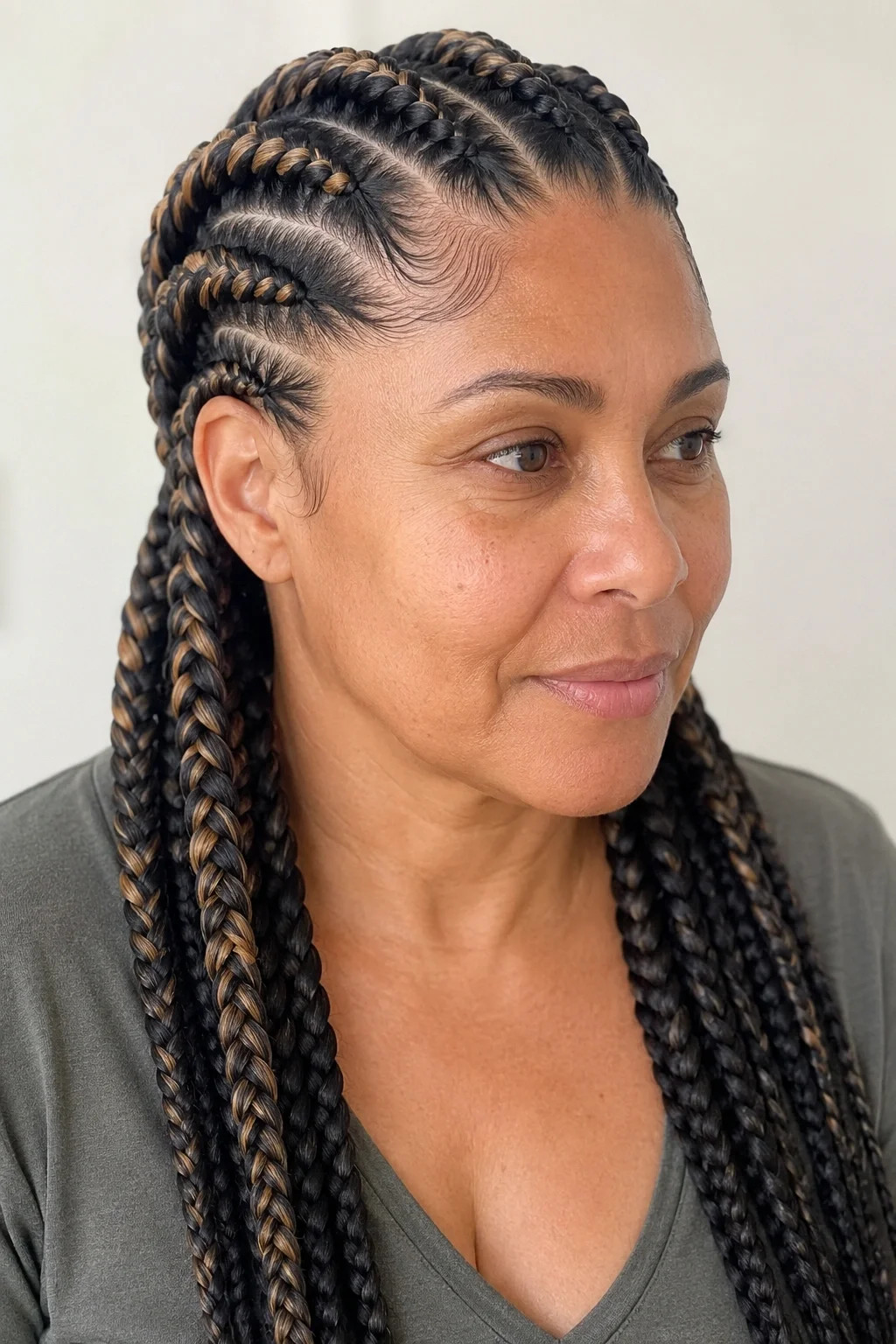 Loose Box Braids With Blonde Highlights Loose Box Braids With Blonde Highlights — Braids Over 50