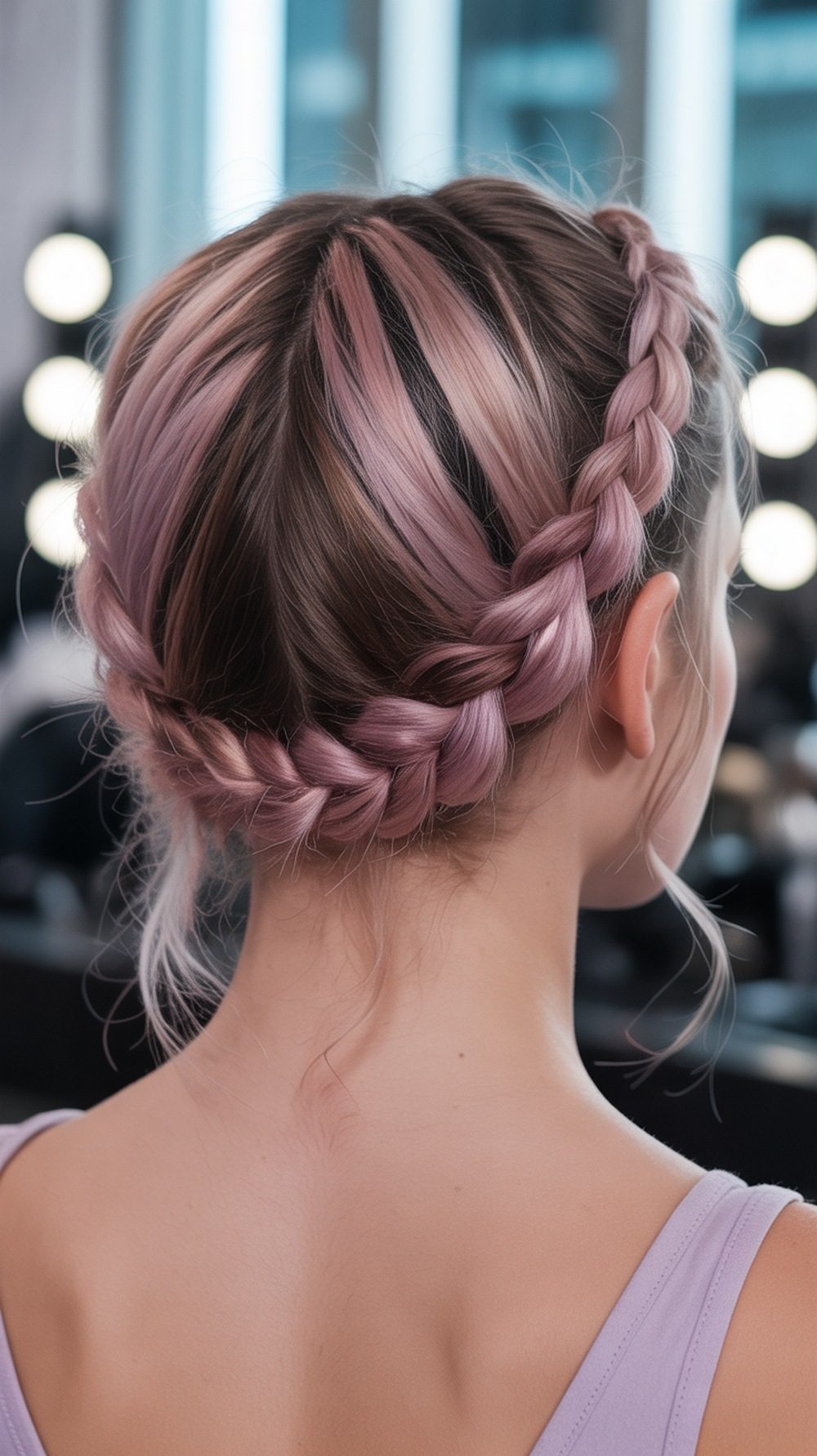 Crown Braid With Pink Highlights — Cheer Hairstyles