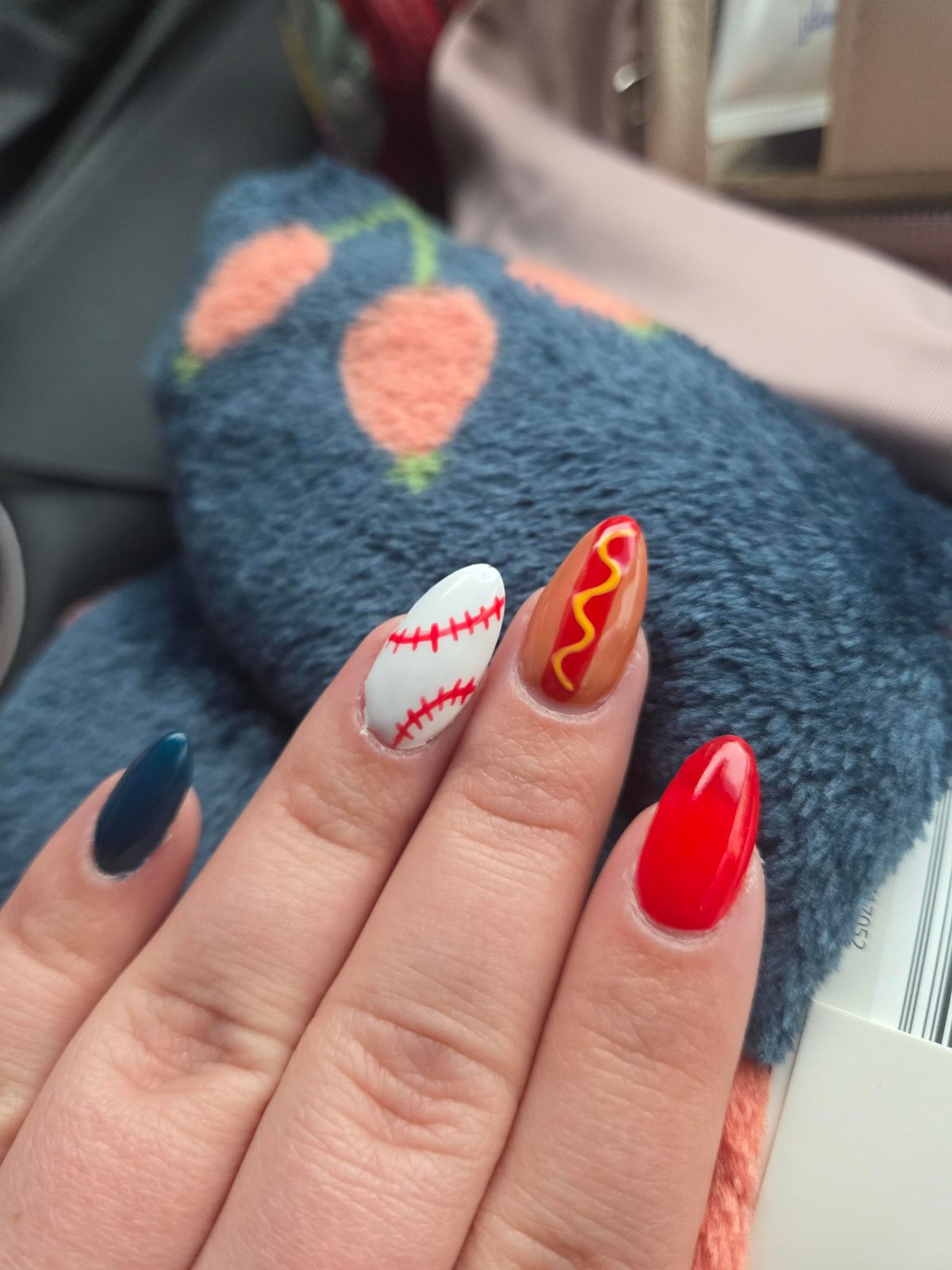 Hot Dog Accent Baseball Nails — Softball Nails