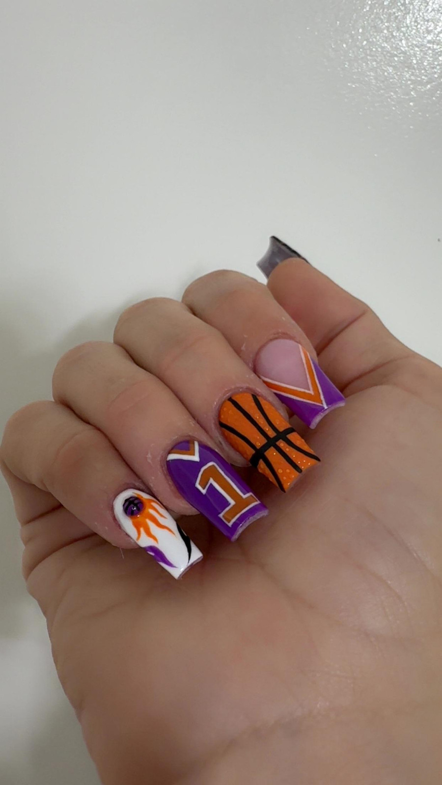 Phoenix Suns Inspired Basketball Square Nails Phoenix Suns Inspired Basketball Square Nails — Basketball Nails