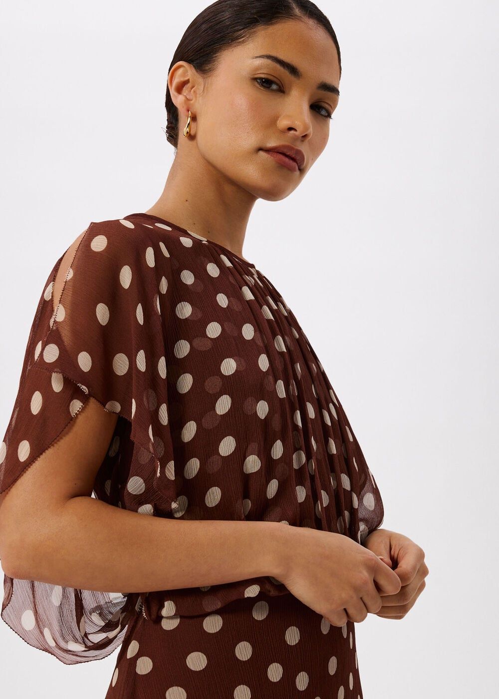 Sheer Chiffon Polka Dot Dress with Draped Neckline Sheer Chiffon Polka Dot Dress with Draped Neckline — Polka Dot Dresses