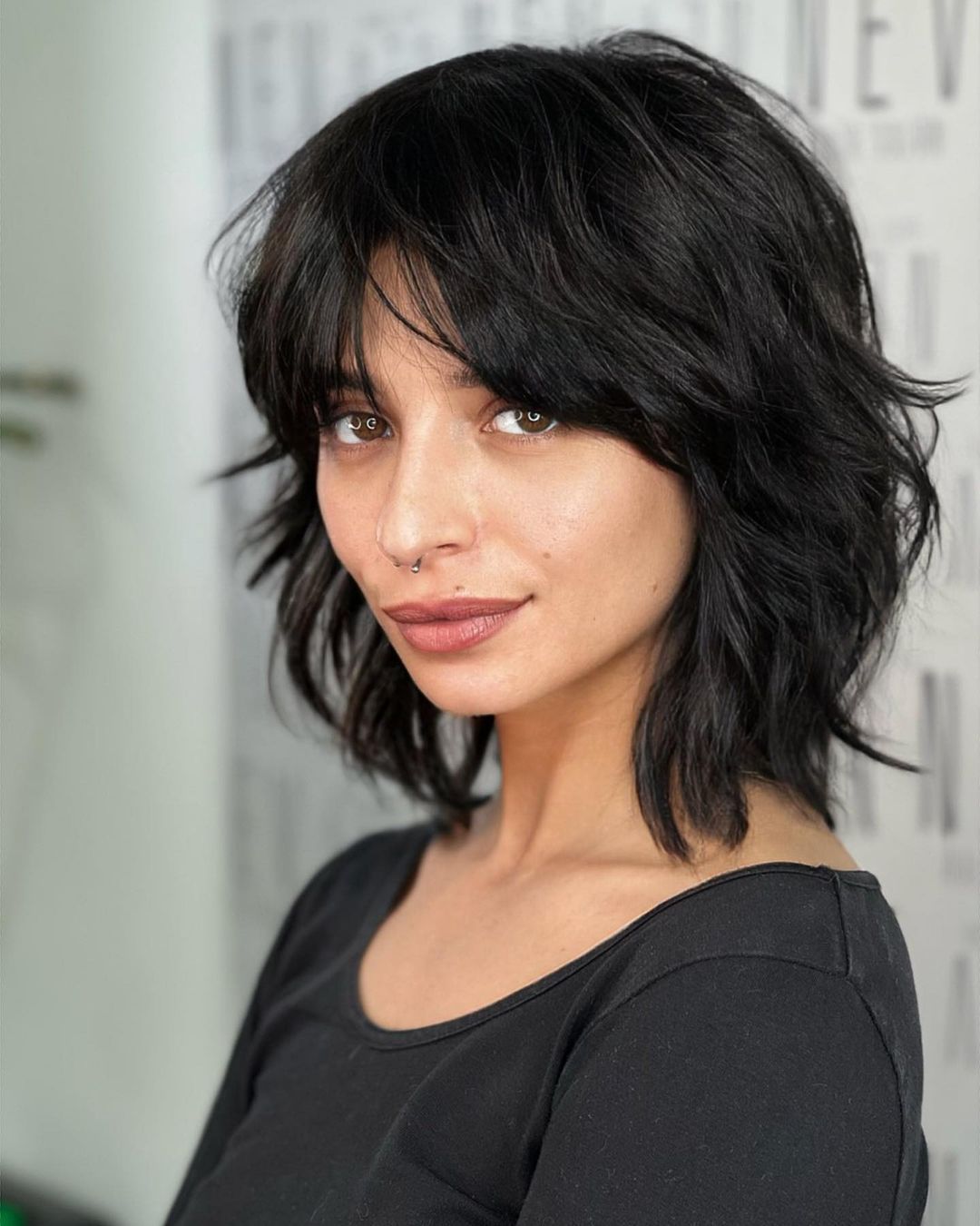 Dark Brown Bob With Curtain Bangs Dark Brown Bob With Curtain Bangs — Feathered Hair
