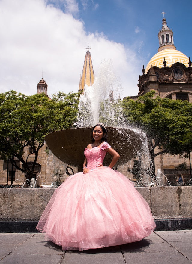 Classic Pink Ballgown with Glitter Tulle Skirt — Quinceanera Guest Outfits