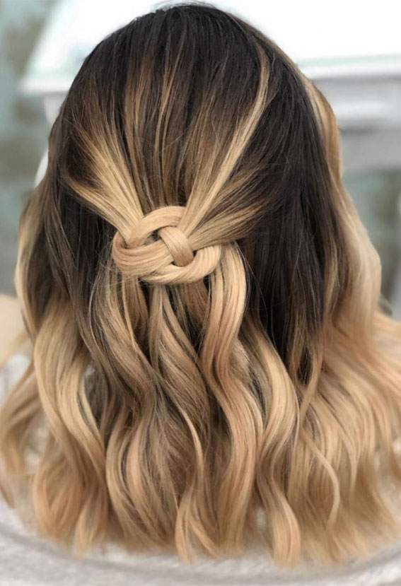 Wavy Lob With Half-Up Knot Wavy Lob With Half-Up Knot — Easy Hairstyles for Short Hair