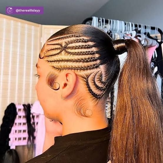 Cornrow Braids With Swoops — Braided High Ponytail
