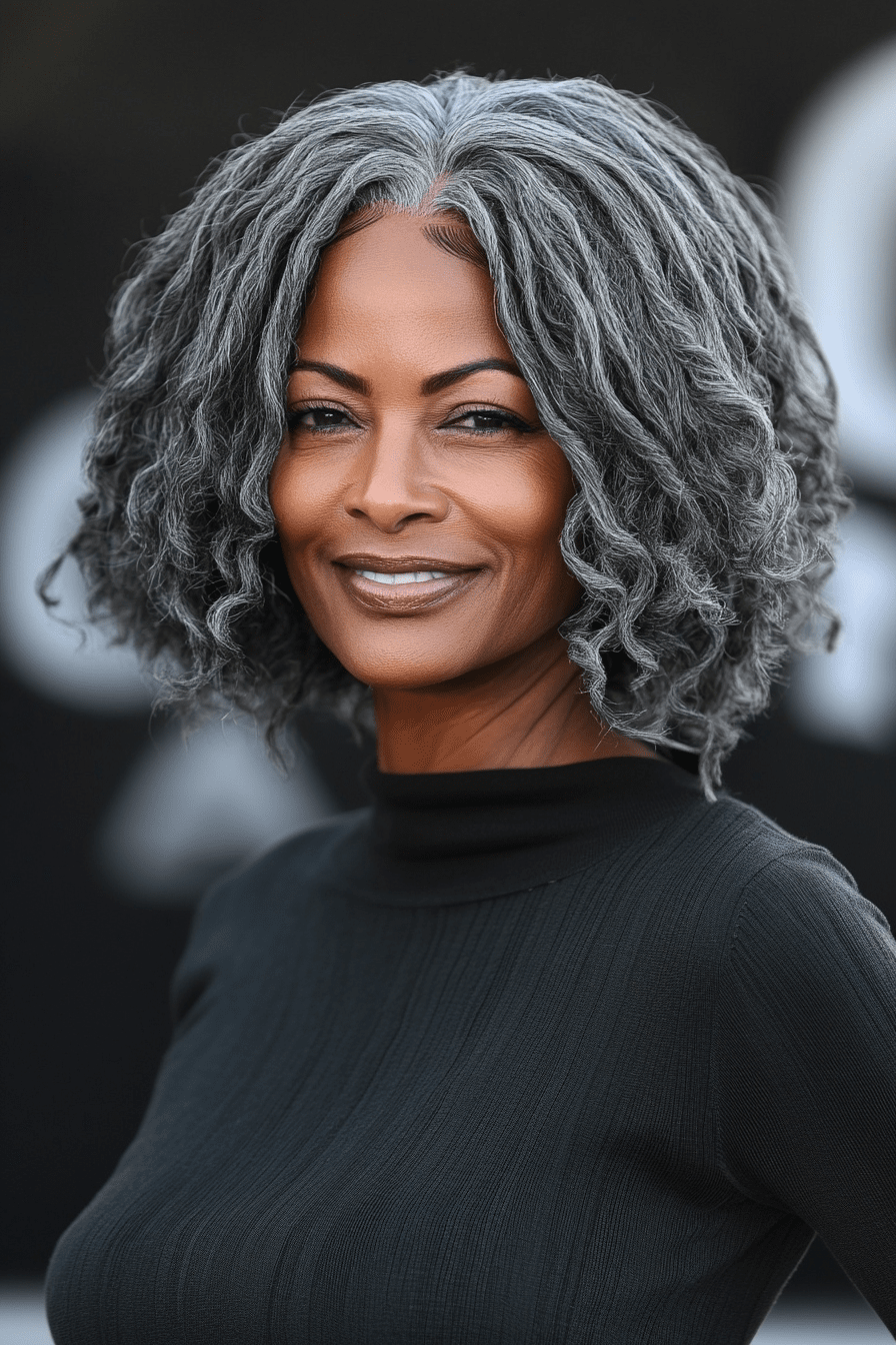 Short Layered Bob With Salt and Pepper Curls — Haircuts for Black Women Over 60