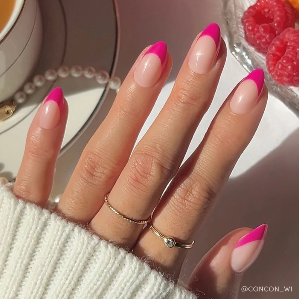 Hot Pink French Tips on Almond Nails — Hot Pink Nails