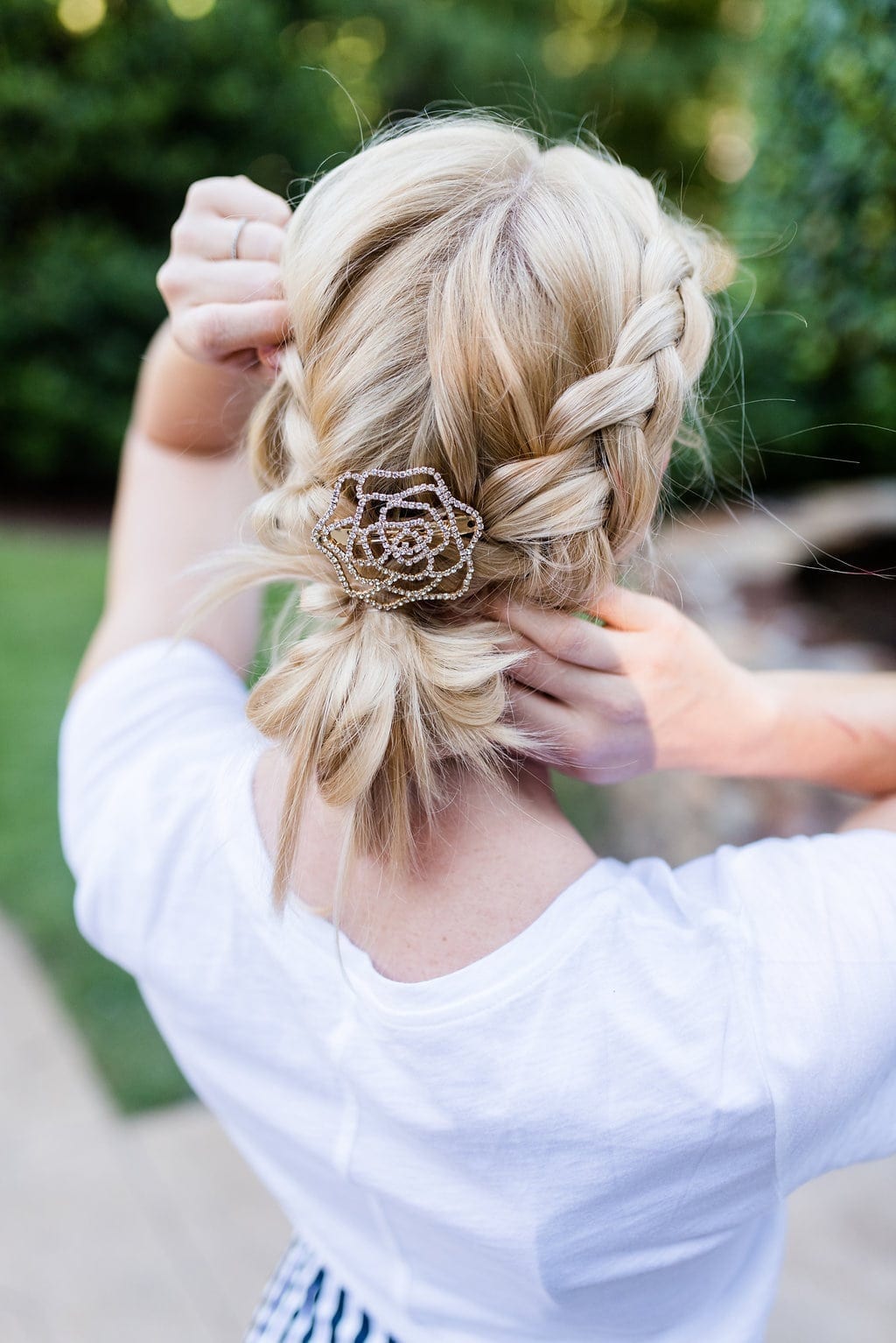 Blonde Braided Updo With Rhinestone Accent