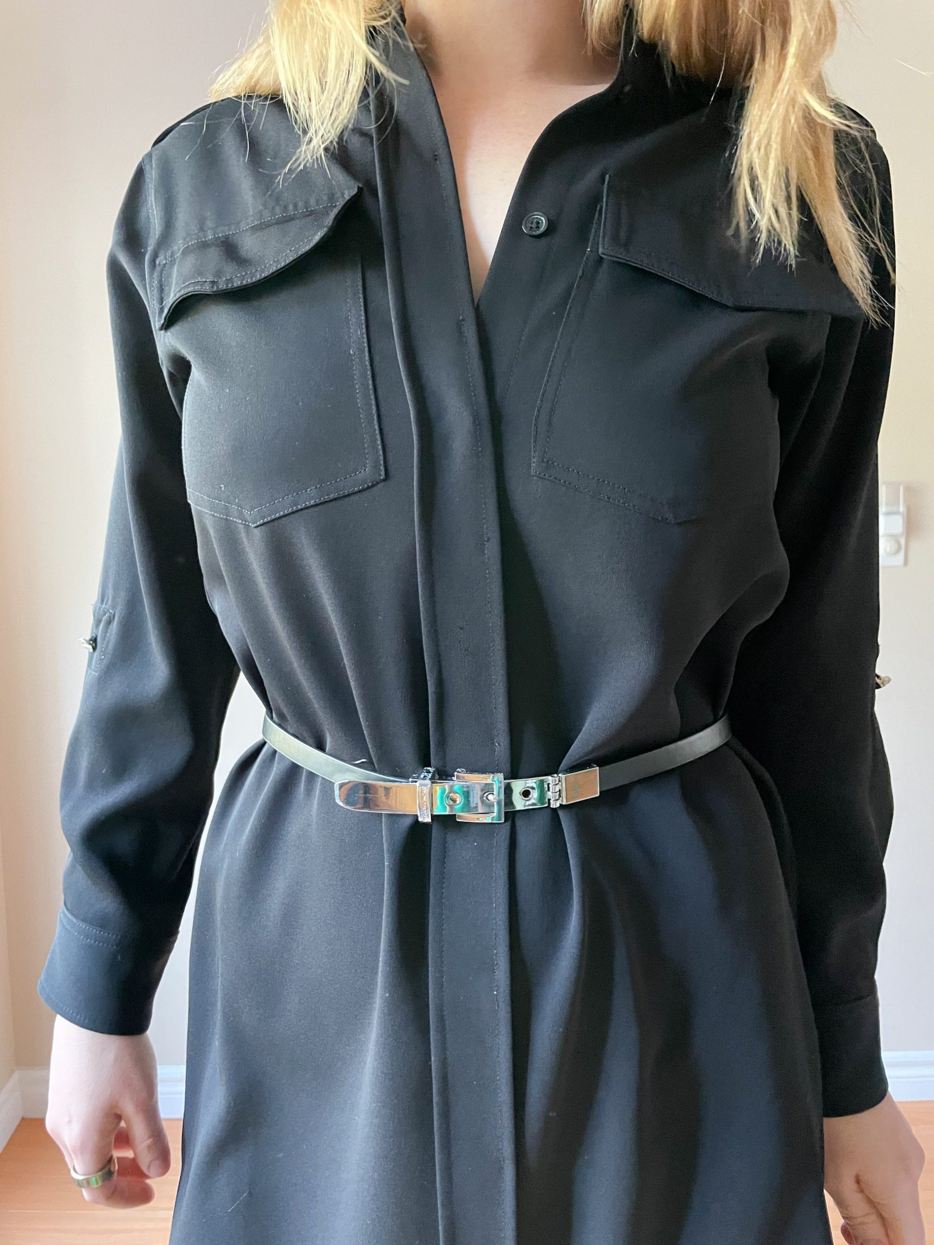 Black Utilitarian Shirt Dress with Decorative Belt Black Utilitarian Shirt Dress with Decorative Belt — Utilitarian Outfits