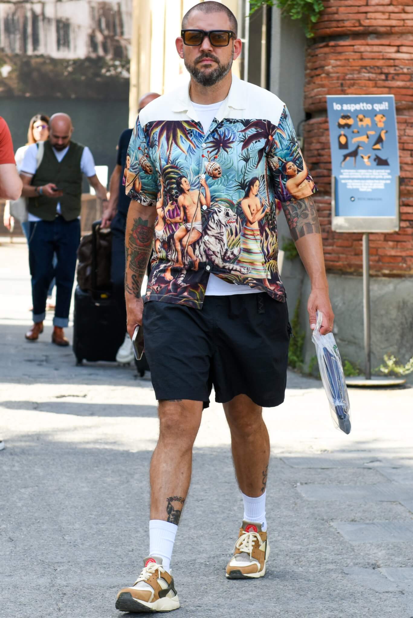 Vibrant Printed Shirt with Black Shorts for Beachside Fun Vibrant Printed Shirt with Black Shorts for Beachside Fun — Mens Vacation Outfits