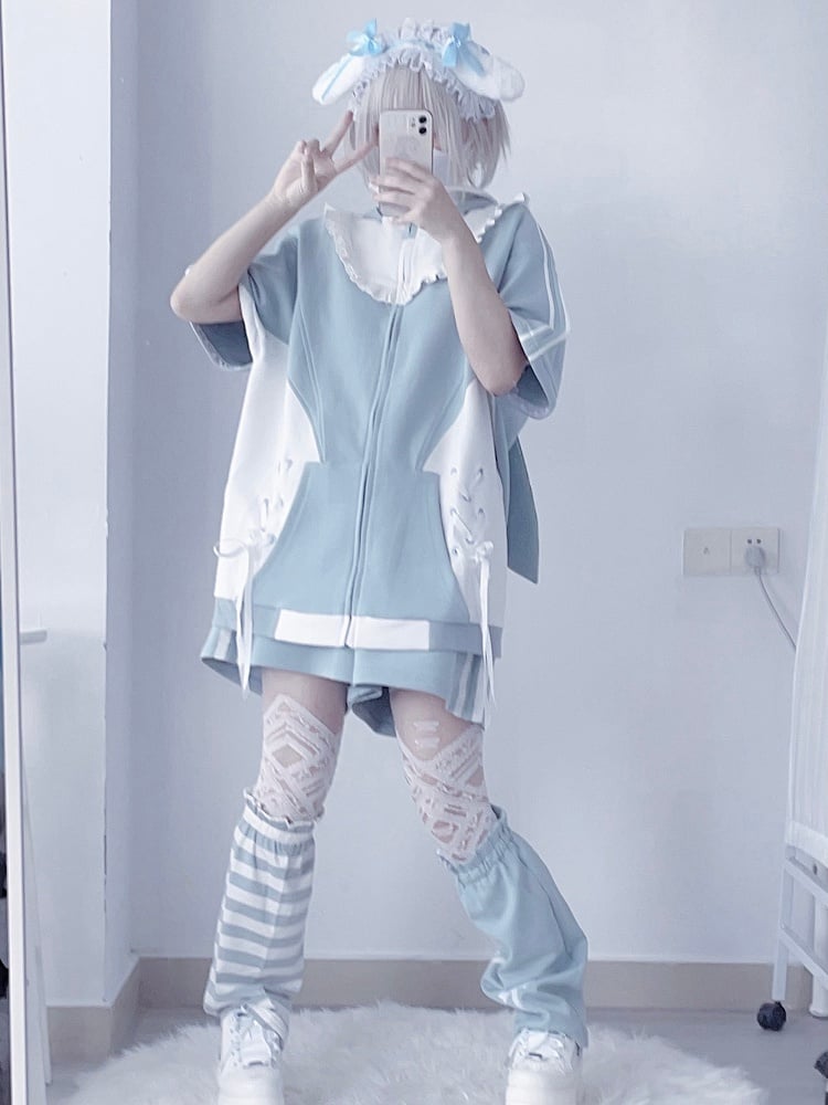 Oversized Hoodie with Bunny Ears and Thigh-High Socks — Angelcore Outfits