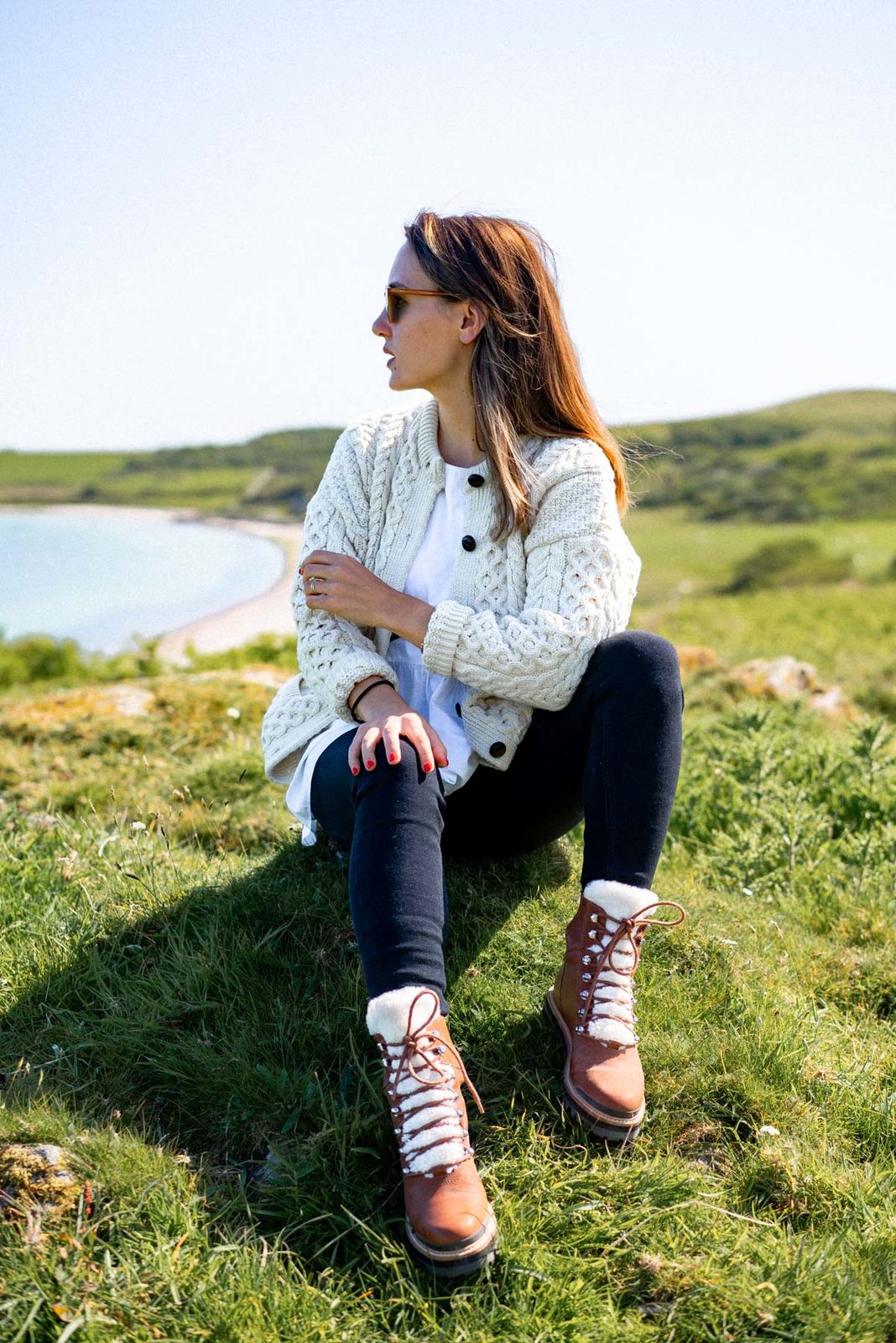 Cozy Cream Cable-Knit Cardigan with Dark Wash Jeans — Scotland Outfits