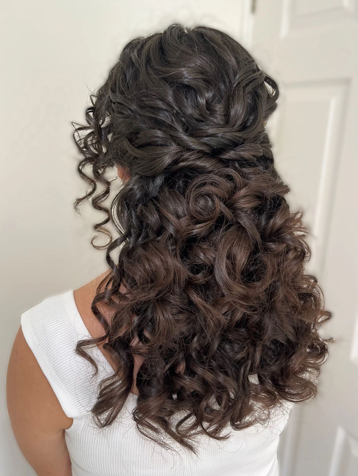 Delicate Braided Crown Dark Brown Hair Delicate Braided Crown Dark Brown Hair — Half Up Half Down Wedding Hair