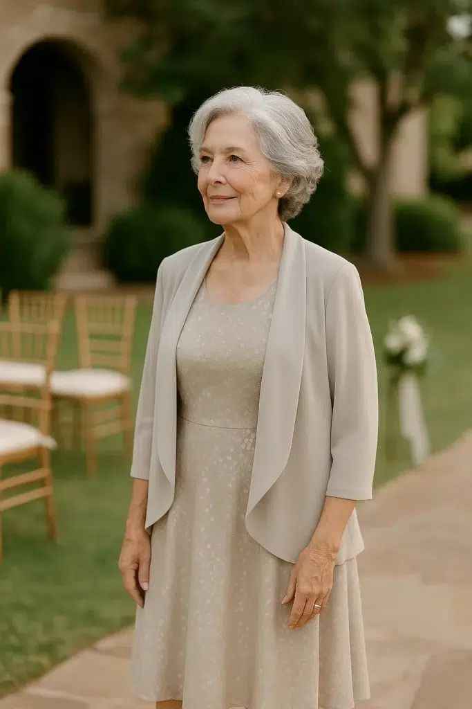 Refined Beige Jacket and Dress Set — Grandmother of the Bride Outfits