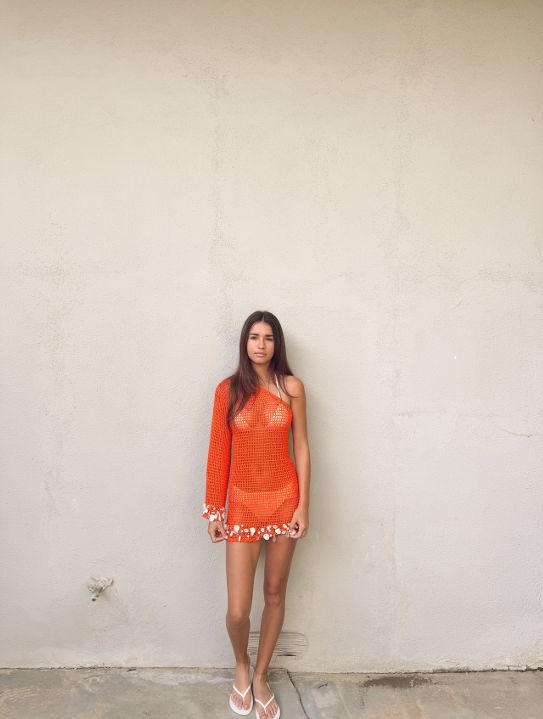 Beach Resort Style: Orange Crochet Mini Dress Beach Resort Style: Orange Crochet Mini Dress — Brazil Outfits